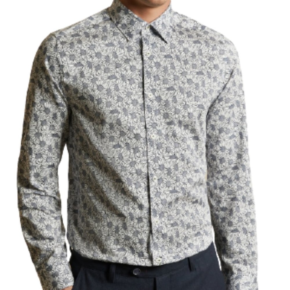 Ted Baker London Men's Dress Shirt Button Modern Fit Floral Blue White Size 15